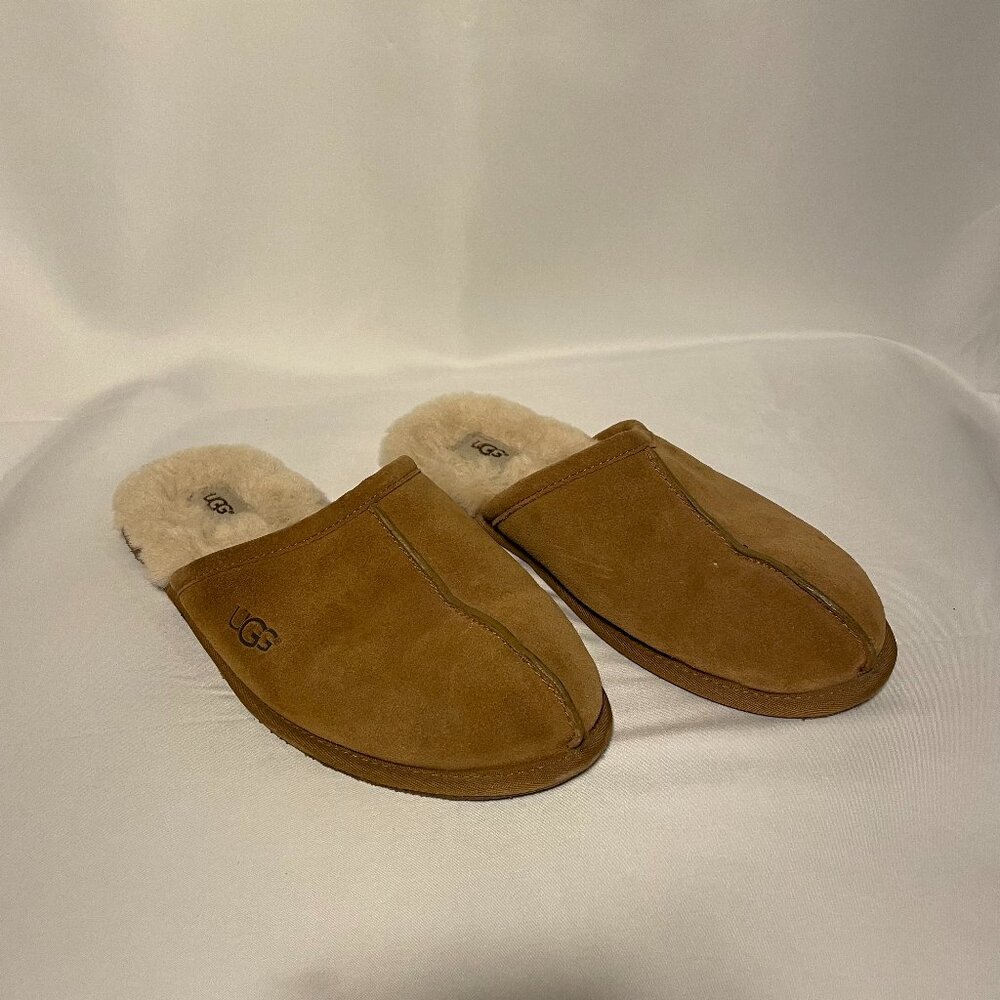 UGG Scuff Brown Suede Sheepskin Fur Slip On Slippers Men's 10